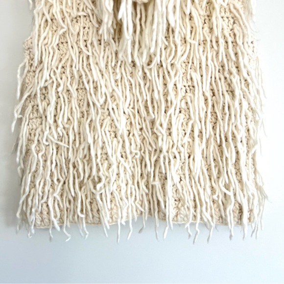 ECOTE Natural Cream Wool Blend Fringe Shaggy Knit Hoodie Zipper Vest Sz M NWT - Picture 9 of 13